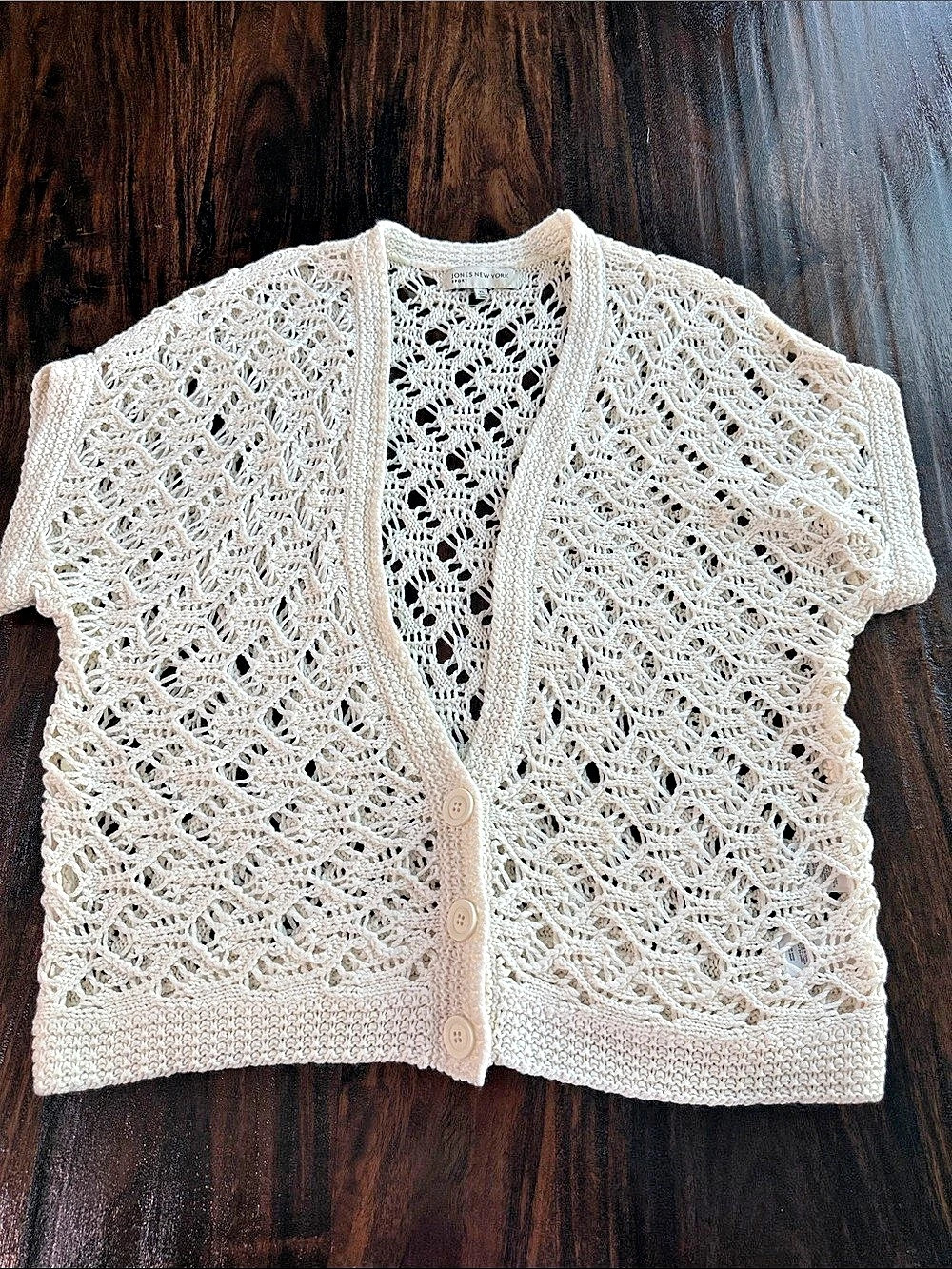 Jones New York Sport Crochet Knit Cardigan Cream XL